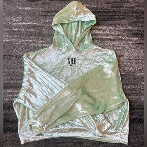 NIKE Mint Green Velvety Cropped Hoodie